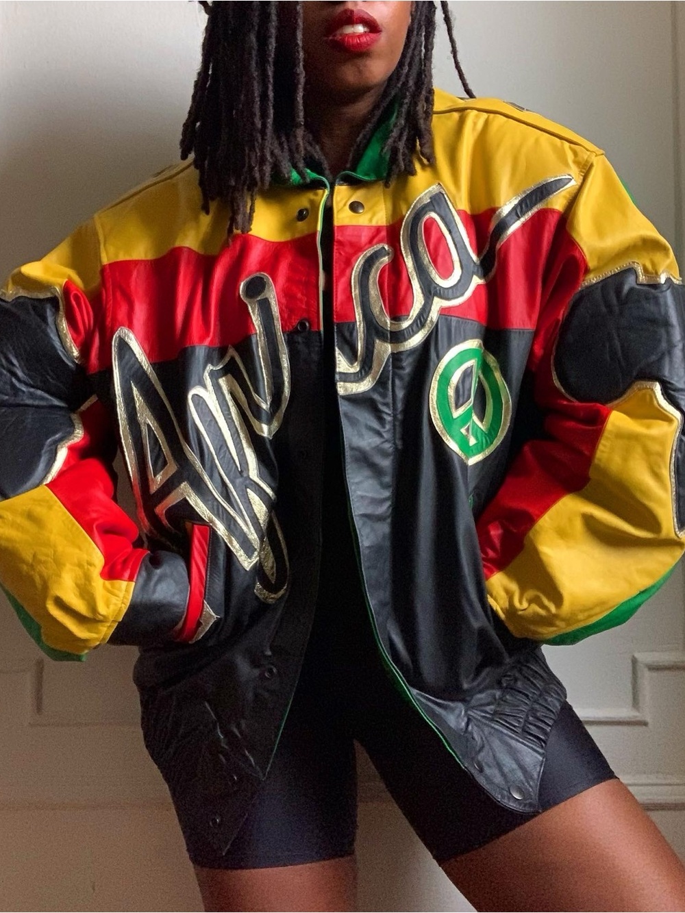 Vintage 90s Africa multi coloured leather jacket